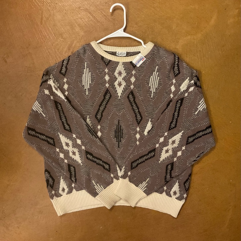 Geometric Patterned Sweater - Brown and Cream